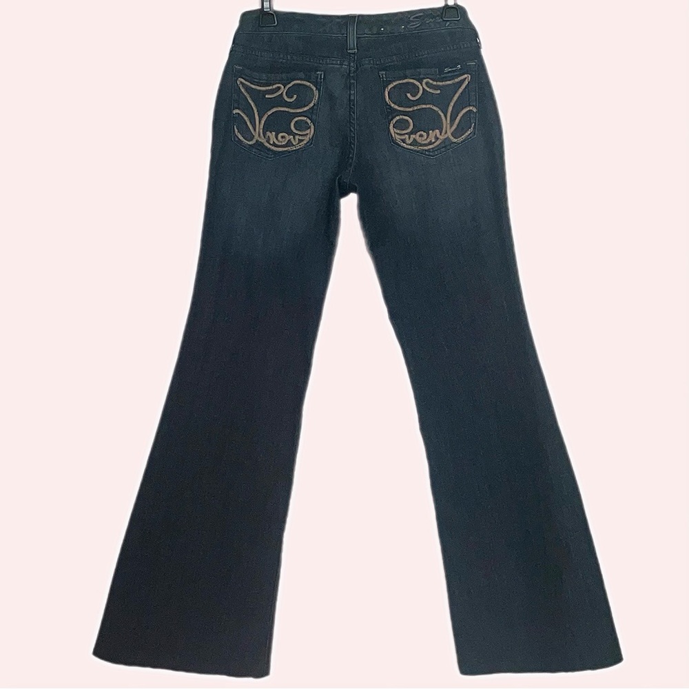 Vintage Super Ultra Low Rise Y2K Flare Jeans from 2000's w/ Tan/Cream Embroidery